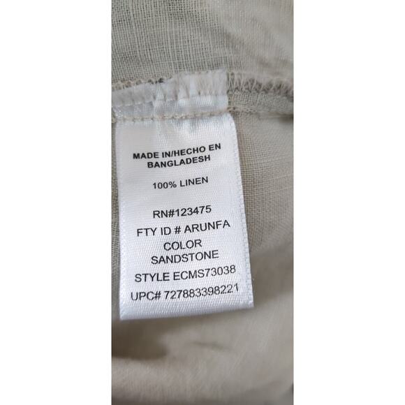 Ellen Tracy Linen Roll Tab Sleeve Tunic Top Size XXL Lace Up Neutral Sand Color - Picture 6 of 7